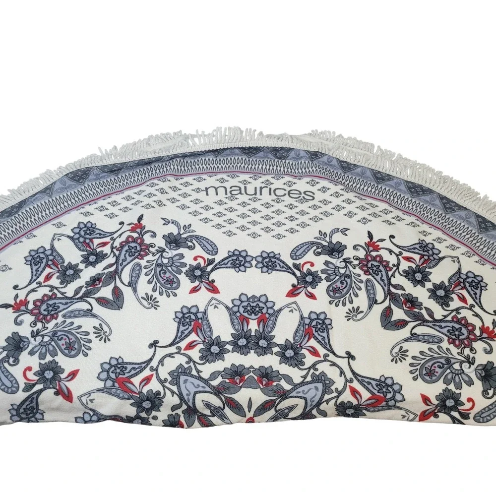 Maurices Round Beach Mandala Towel Blue Red Paisley Floral Fringe Trim Polyester